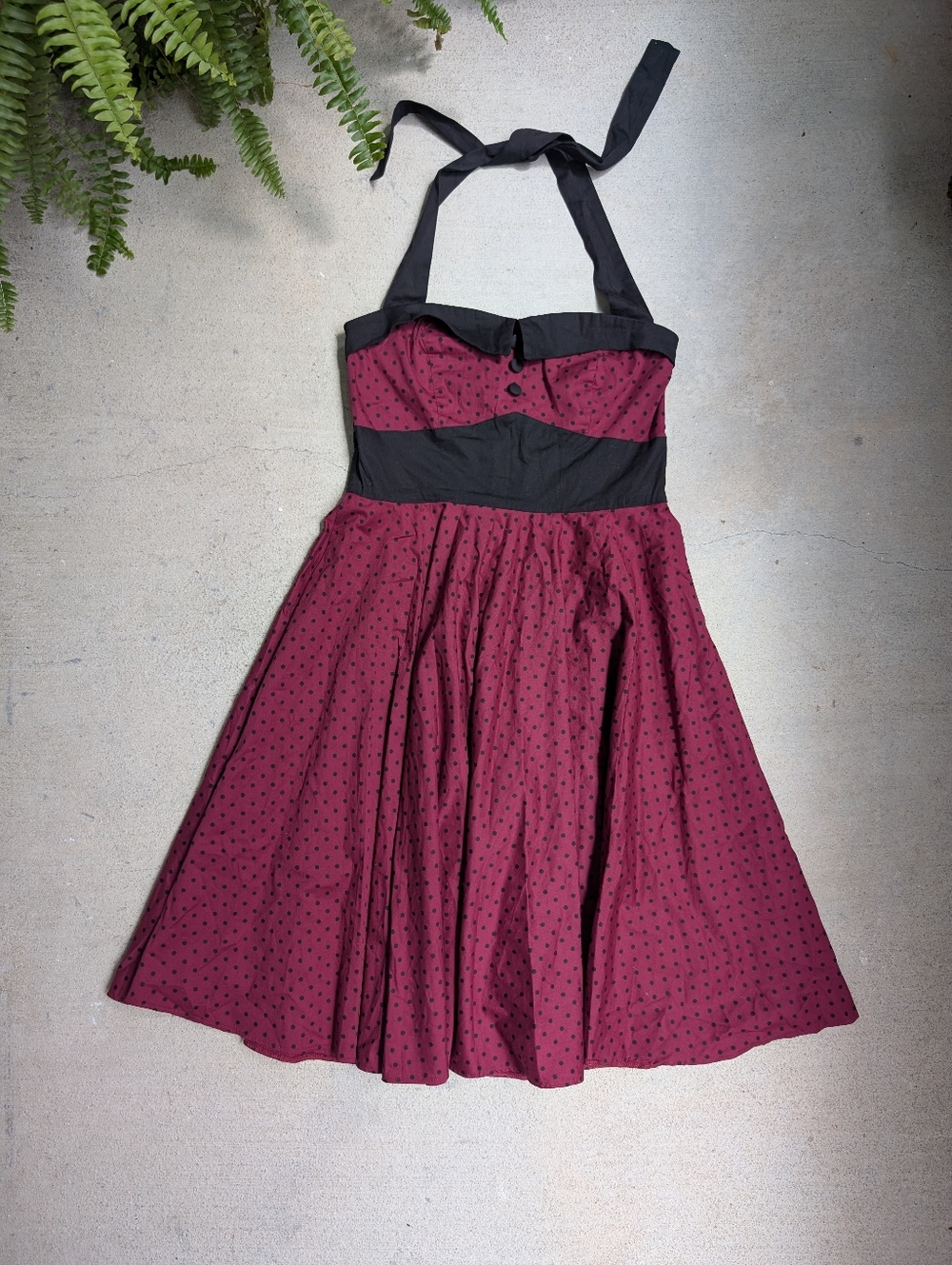 Hell Bunny Vixen Ashley Burgundy Black Polka Dot Fit & Flare Dress - Picture 6 of 11